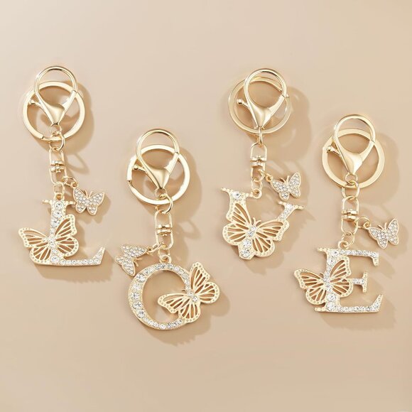 Gold Plated Alphabet Initial Letter Keyring Keychain for Women Girls Crystal Key - Picture 4 of 6